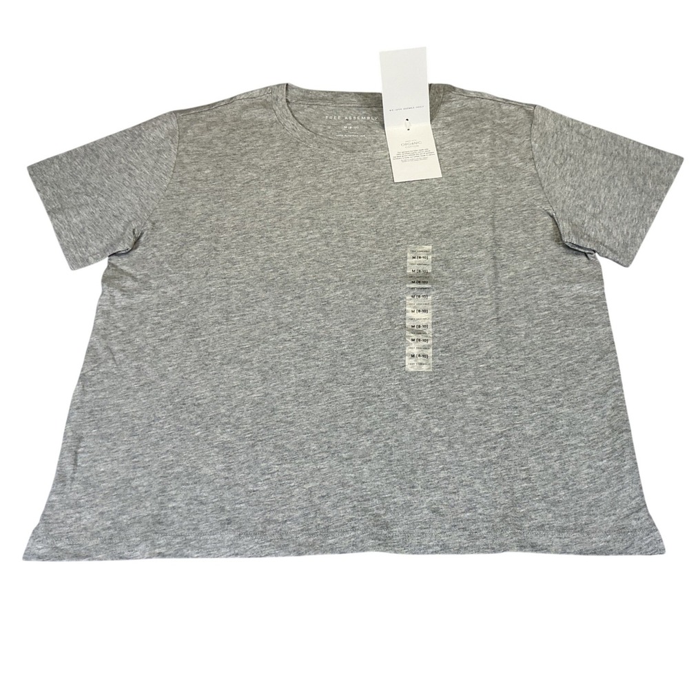 Free Assembly Womens Medium 8-10 Heather Gray Crop Box Tee Organic Cotton NWT